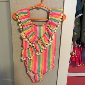5T Swimsuit- Cute One Piece with Pom Poms